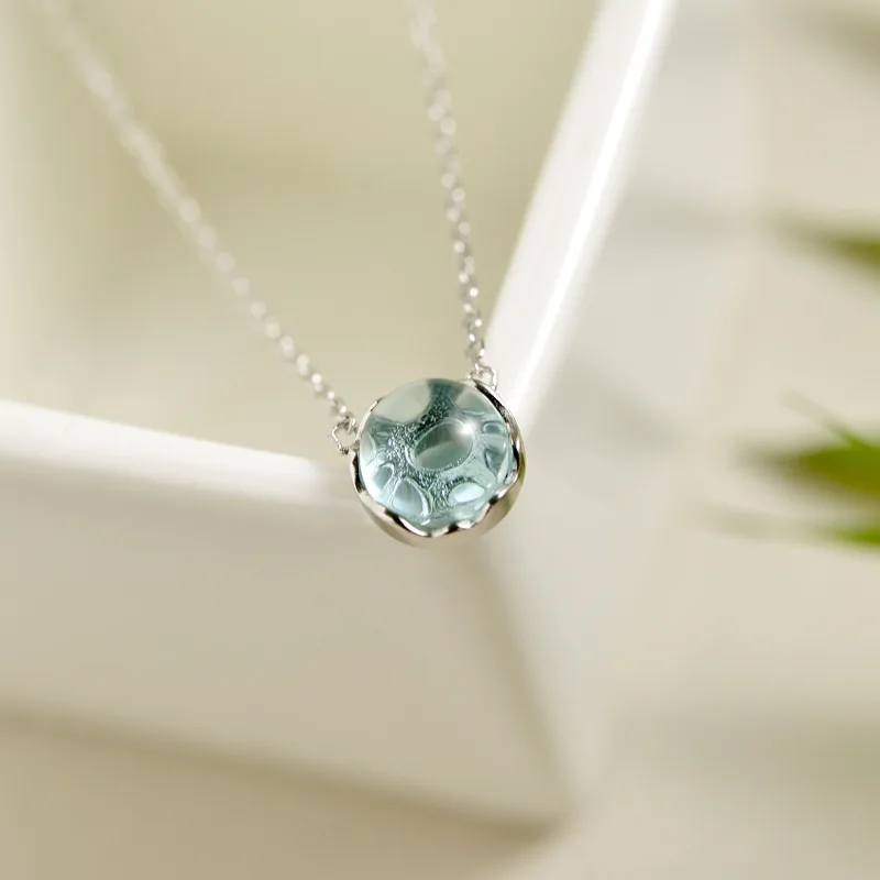 

Blue Crystal S925 Fine Silver Circle Necklace Simple Fashion Gemstone Choker Silver Accessories Xl7046