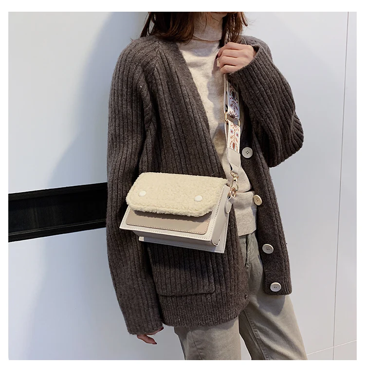 Сумка на плечо из овечьей шерсти зимняя новая сумка через плечо модная маленькая квадратная сумка плюшевая женская сумка для мобильного телефона кошелек