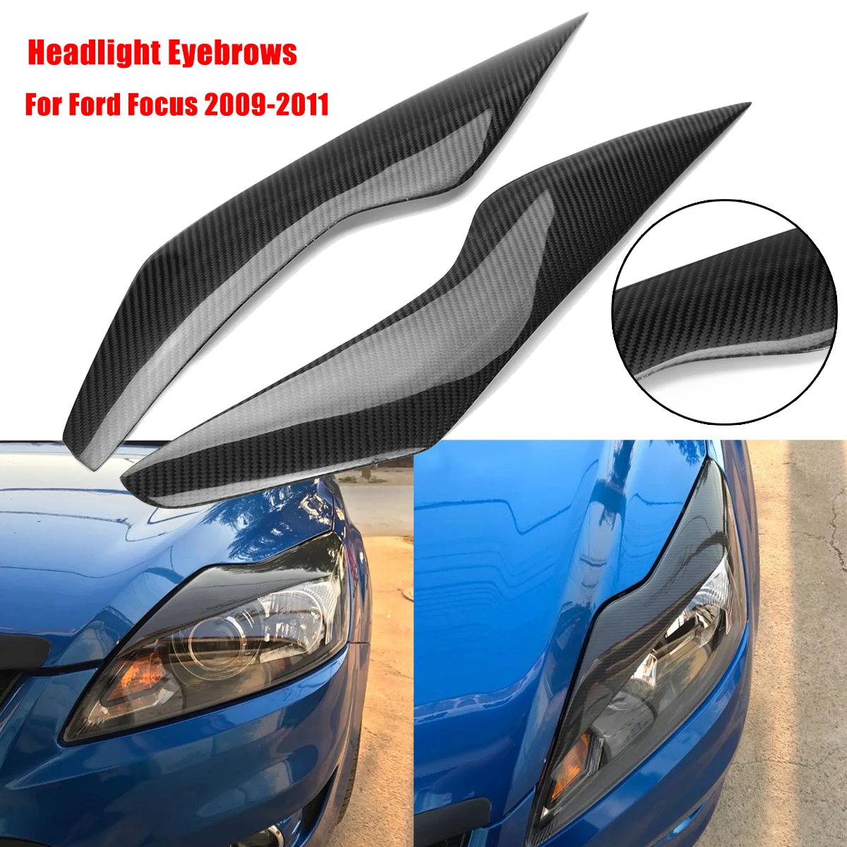 

2pcs Carbon Fiber Headlight Eyebrows Eyelids Headlamp Shell Cover For Ford/Focus 2009-2011