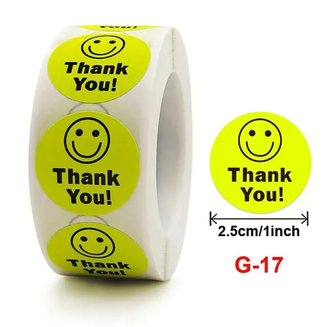 500Page One Roll Children Stationery Stickers Tape Creative School Smiley Face Reward Thank You Cute Fluorescent Color Kids Toy G-17