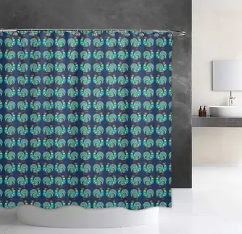 

Shower Curtain Bathroom Decor Set with Hooks, Polyester Machine Washable Cute Green Rooster Pattern Bath Curtain