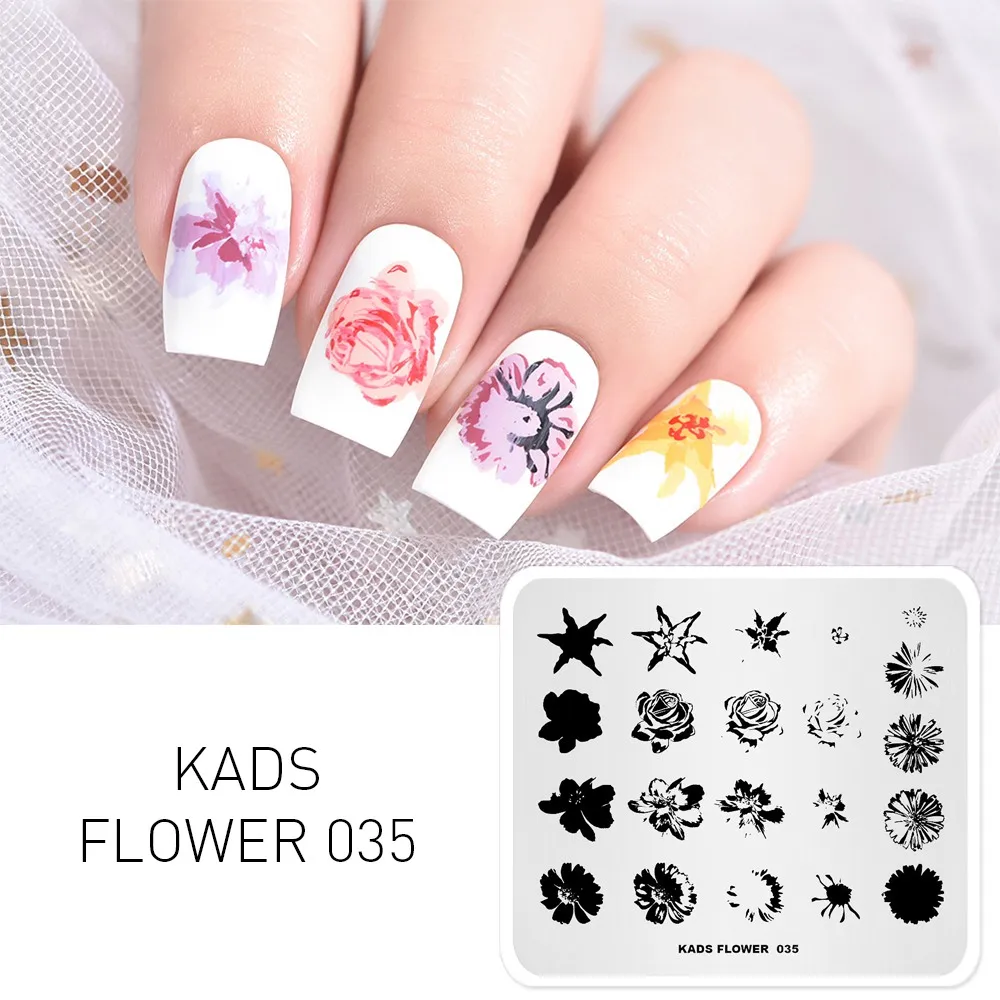 KADS Flower 035 накладные пластины для ногтей форма цветка изображение Маникюр Шаблон трафарет Красота Инструменты художественный штамп с изображением для ногтей пластины