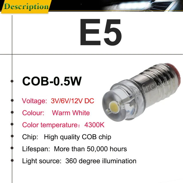 10Pcs Warm White LED Screw Bulb E5 E5.5 COB 0.5W Mini Small Lamp