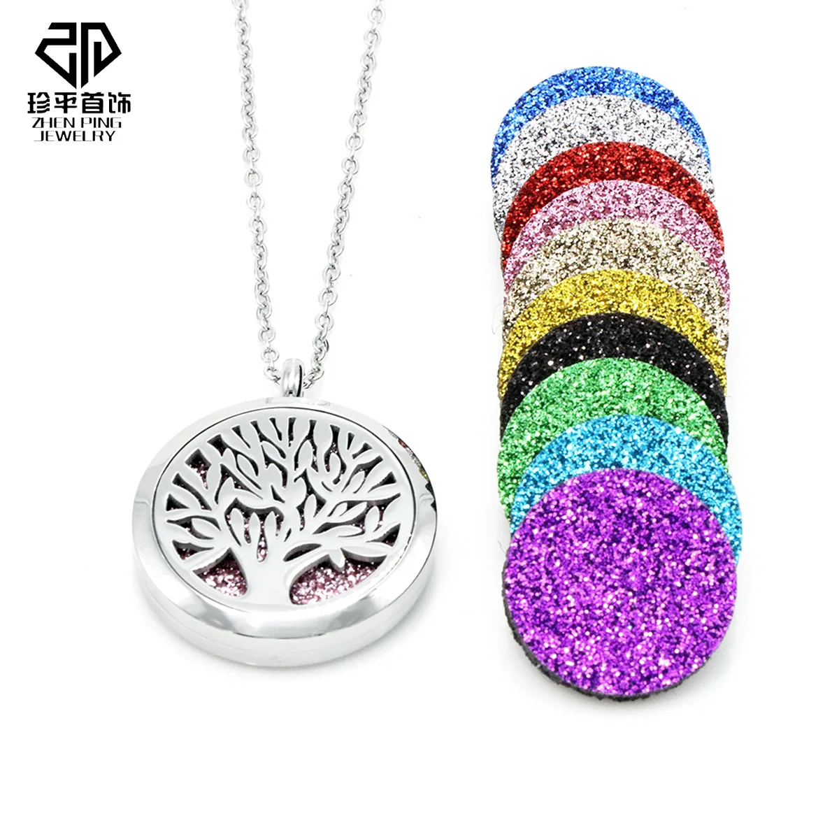 

Circle Fragrance Essential Oil Pendant Cotton Fashion Glittering Powder Color Perfume Necklace Only Cotton \ Fiber Cotton Core
