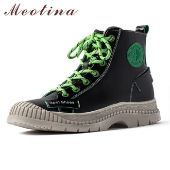 

Meotina Winter Ankle Boots Women Natural Genuine Leather Flat Platform Short Boots Mixed Colors Round Toe Shoes Lady Size 35-40