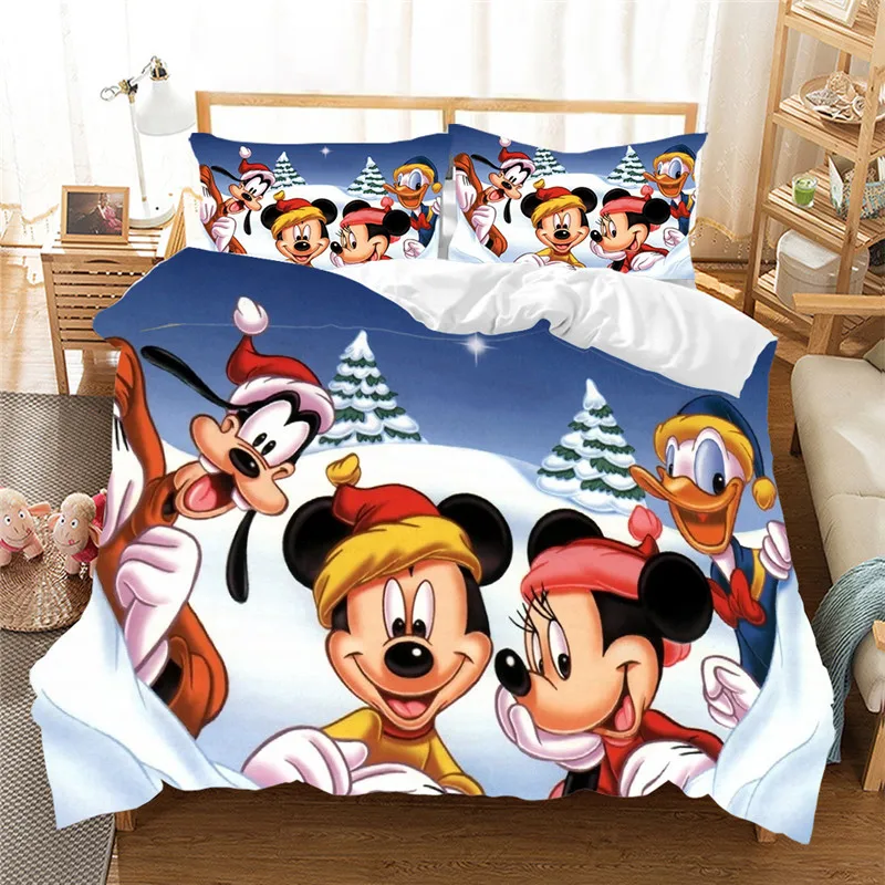 Набор постельного белья с изображением Микки Мауса и Микки Минни, пододеяльник, наволочка, Постельный набор для детской кровати, набор постельного белья королевского размера, рождественский подарок