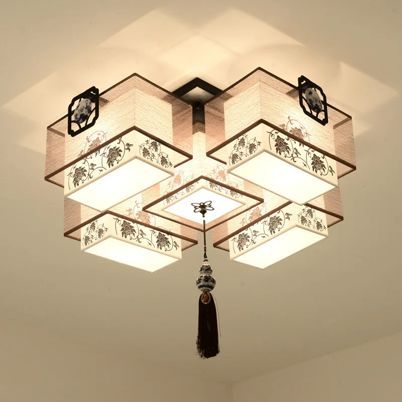 

New Chinese Style Ceiling LED Chandelier Creative Chinese-style Bedroom Lamps Rectangular Minimalist Modern Glorious Household