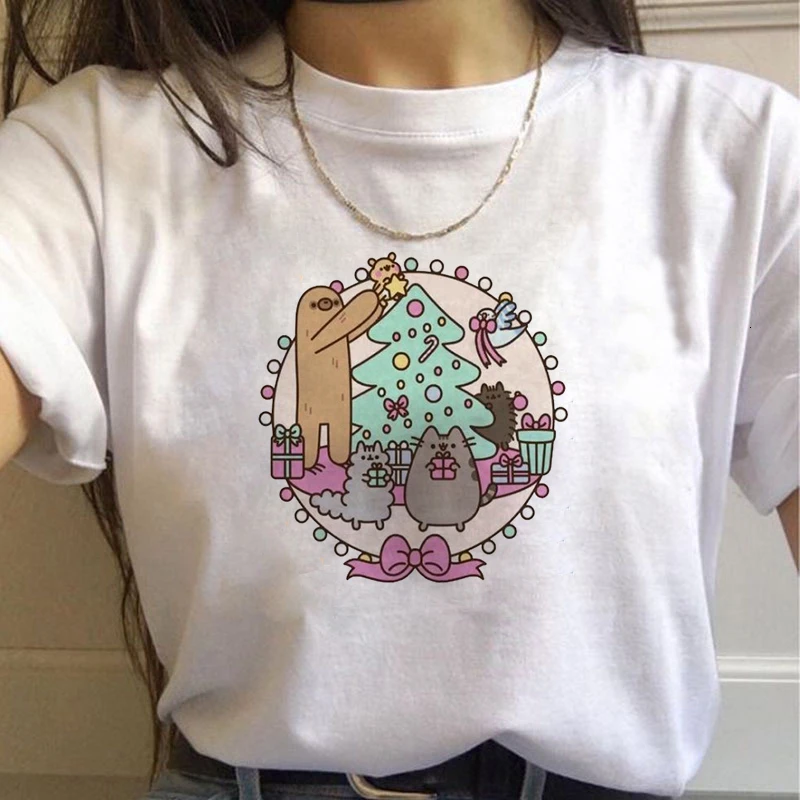 Kawaii Cat, женские футболки, Harajuku Ullzang, забавная футболка, 90 s, мультяшный принт, футболка, графический корейский стиль, топы, футболки, женская одежда - Цвет: 808