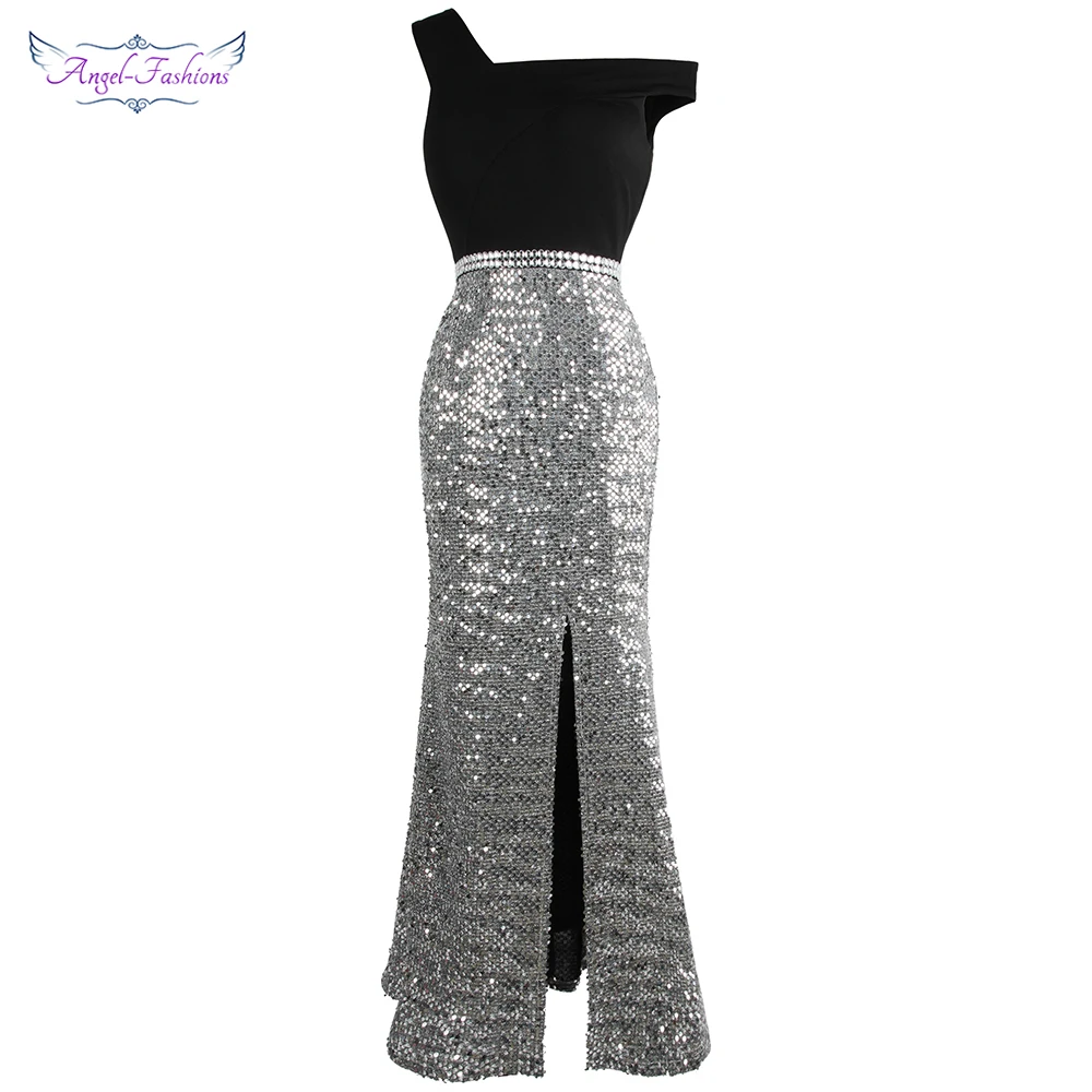 Angel Fashion женское асимметричное бисерное вечернее платье с блестками длинное