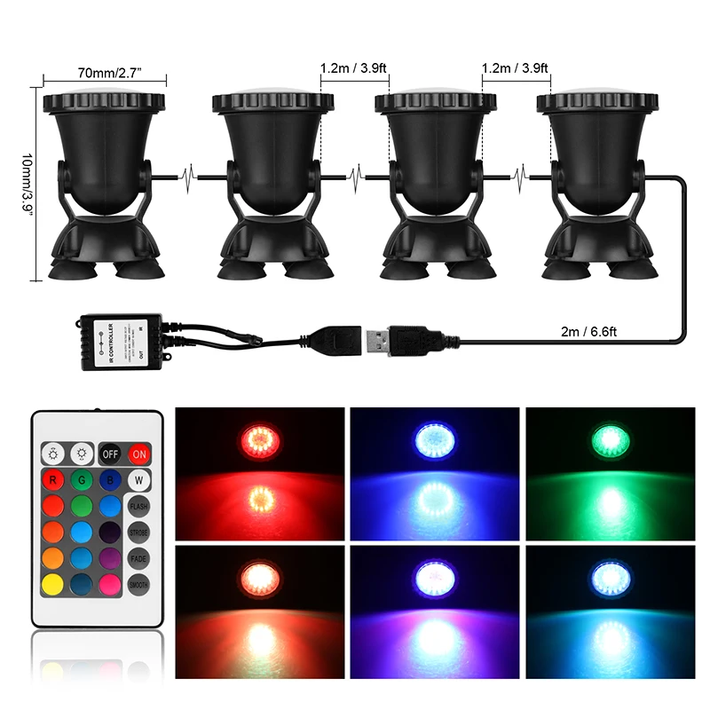 

4 Submersible LED RGB Pond Spot Light for Underwater Pool Fountain Decorative Night Lighting Lamp Underwater Lights