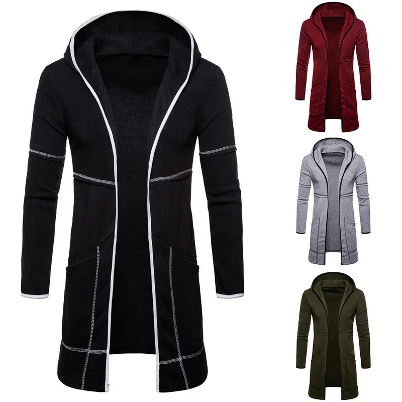 

MJARTORIA Men Autumn Winter Hoodies Long Cardigan Coat Casual Solid Jacket With Pockets Male Hooded Solid Outwear Clothings
