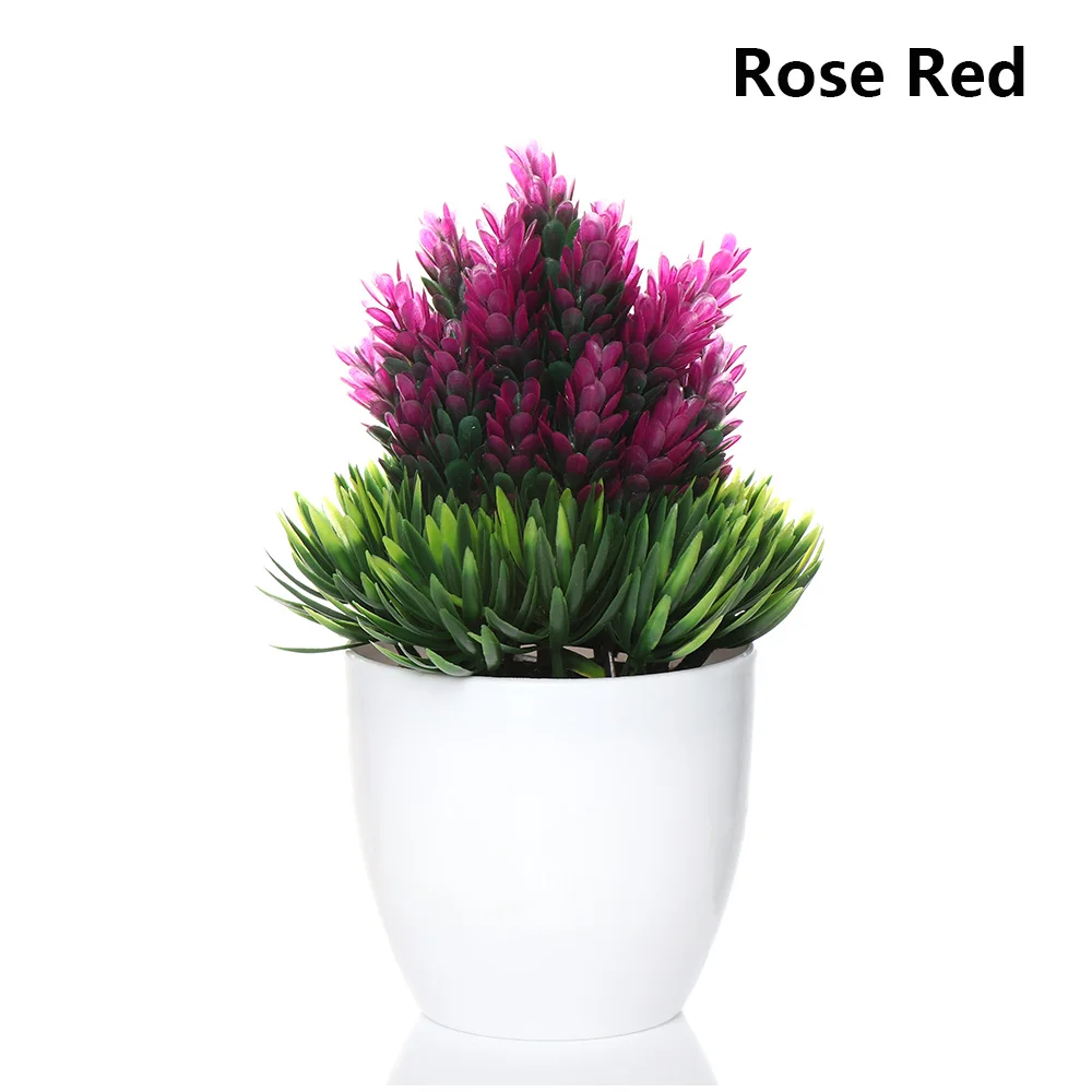 1 SET Mini Plastic Plant Simulation Bonsai Desktop Ornament Wedding Christmas Artificial Flower Fake Potted Home Decor - Цвет: Розово-красный