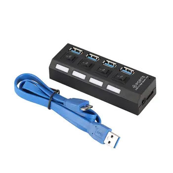 

4-Port USB 3.0 Hub High Speed Powered with Adapter and Independent Switches LED Indicator Light for Game Pc Smart TV