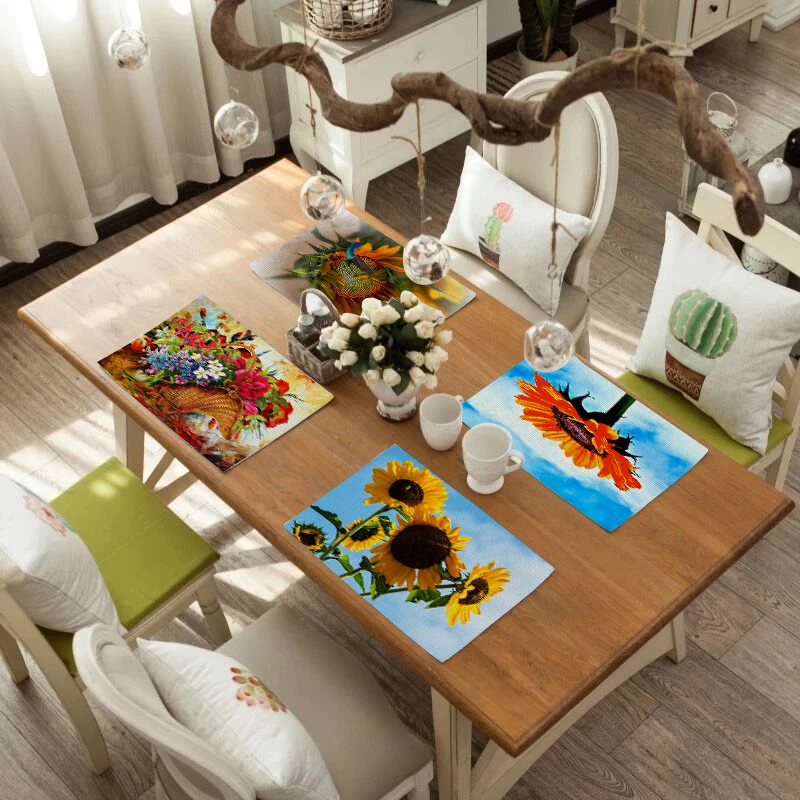 

TTLIFE Pastoral Pattern Drink Coasters Reusable Dining Table Mat Placemats for Kitchen Table Polyester or Cotton and Line Decor