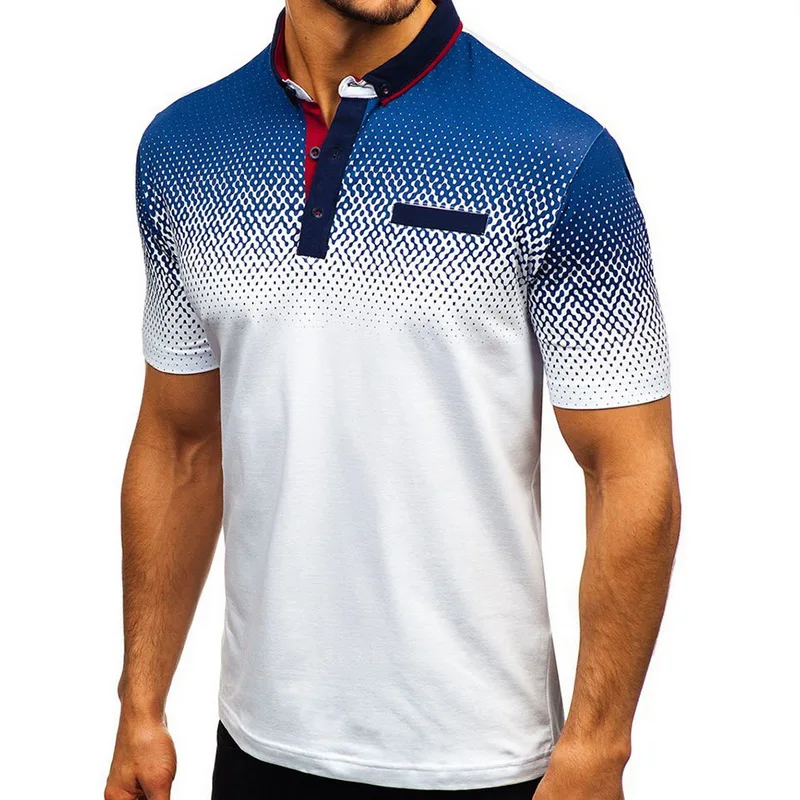 Laamei мужские рубашки поло, синие и белые градиентные мужские рубашки в английском стиле, летние повседневные свободные рубашки поло с отложным воротником