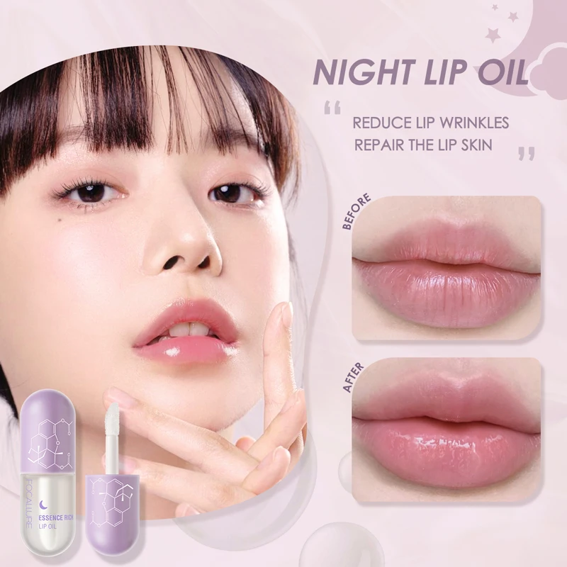 FOCALLURE Day Night Moisturizing Repairing Lip Oil Instant Volume Lip Plumper Reduce Fine Line Lips Care Makeup Cosmetics