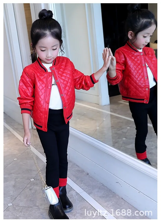 

2020 New Style GIRL'S Leather Cloth GIRL'S Blouse Leather Jacket Kids' Overcoat Baby Autumn And Winter Fashion Support