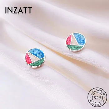 

INZATT Real 925 Sterling Silver Round Colourful Stud Earrings For Fashion Women Party Punk Fine Jewelry Minimalist Accessories