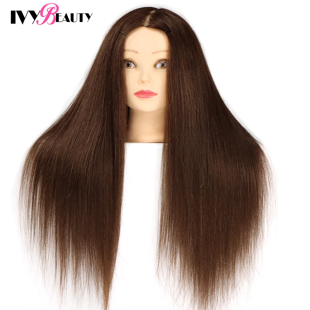 Female Mannequin Training Head And Stand For Hairdressers Hairstyles 85% Human Hair Training Head For Braid Hairdressing Head
