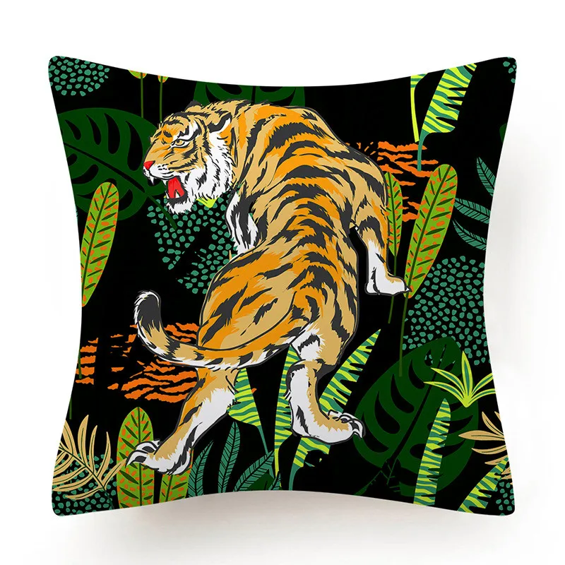 Tropical Jungle Cushion Cover 45x45 Polyester Tiger Leopard Printed Pillowcase Decorative Sofa Cushions Palm Leaf Pillowcover