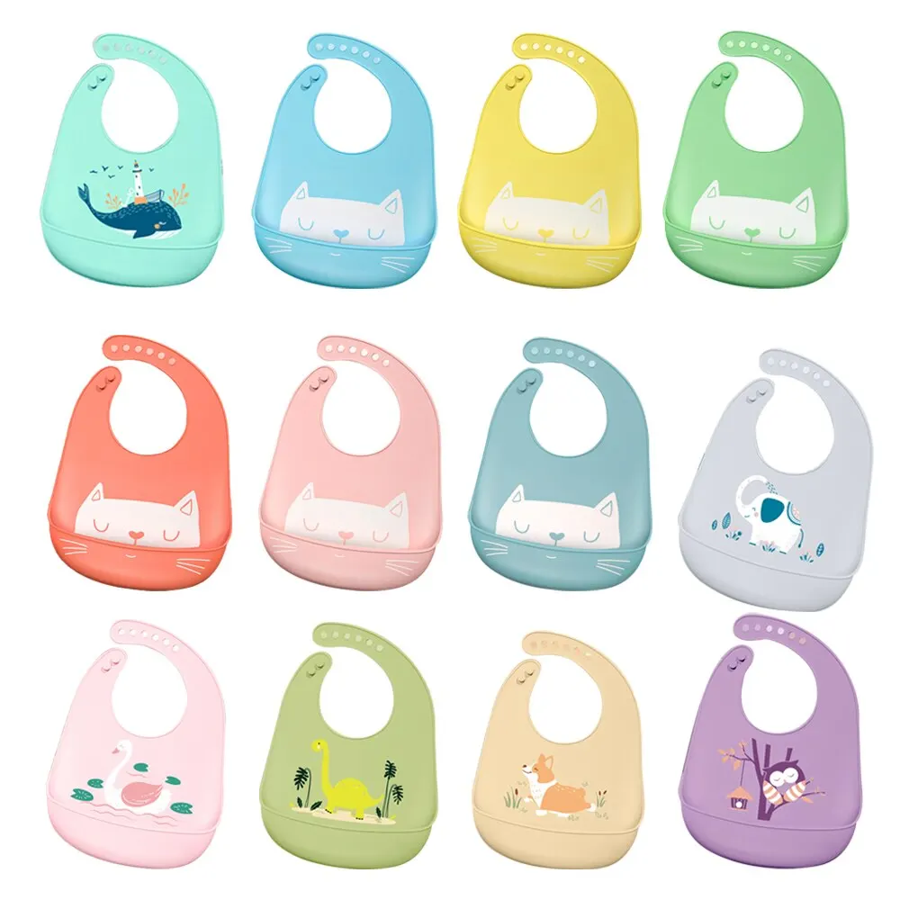 

Baby Bibs Waterproof Silicone Feeding Baby Towel Newborn Cartoon Aprons Baby Bibs Adjustable Different styles of Bibs