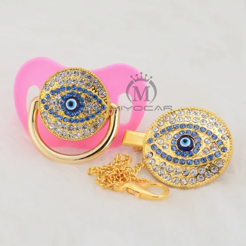 BLING Bling сглаза соска и зажим набор сосок цепь держатель bling синий прекрасный глаз соска уникальный дизайн AEYE-1 - Цвет: AEYE-3-1  6-18M