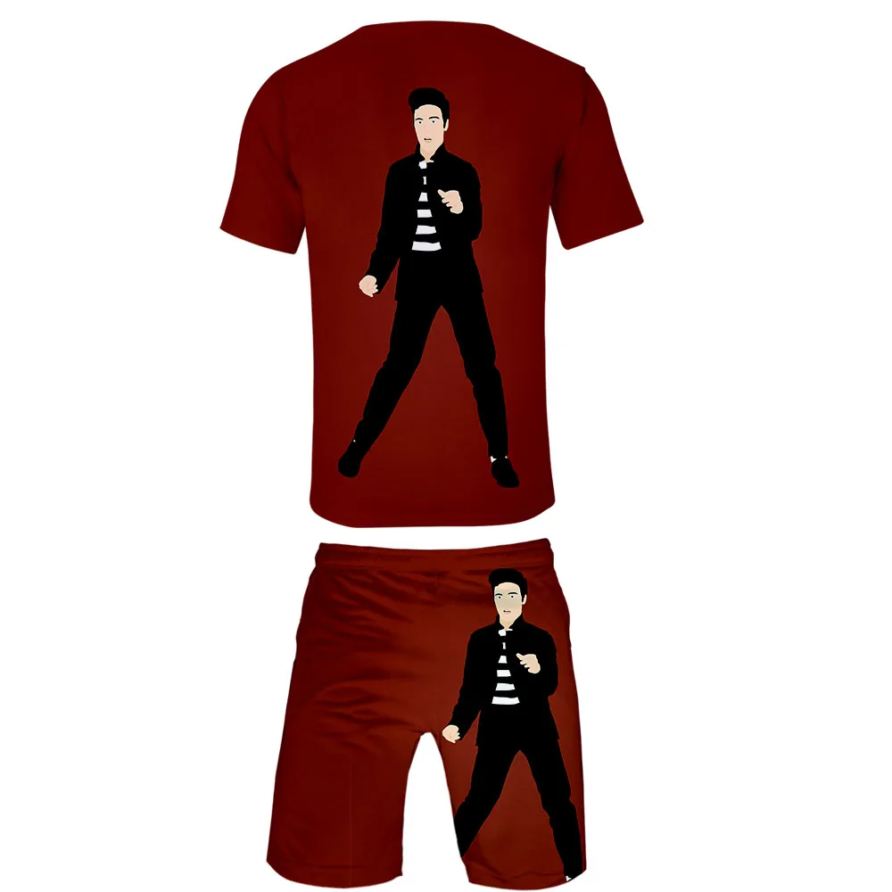 Elvis Presley рок-певец и актер Мужской комплект из двух предметов удобная и Повседневная футболка и шорты для бега