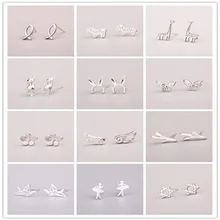 Мода 925, серебряные серьги, гипоаллергенные серьги для девушек, женские серьги, серьги-гвоздики, серьги с геометрическим орнаментом