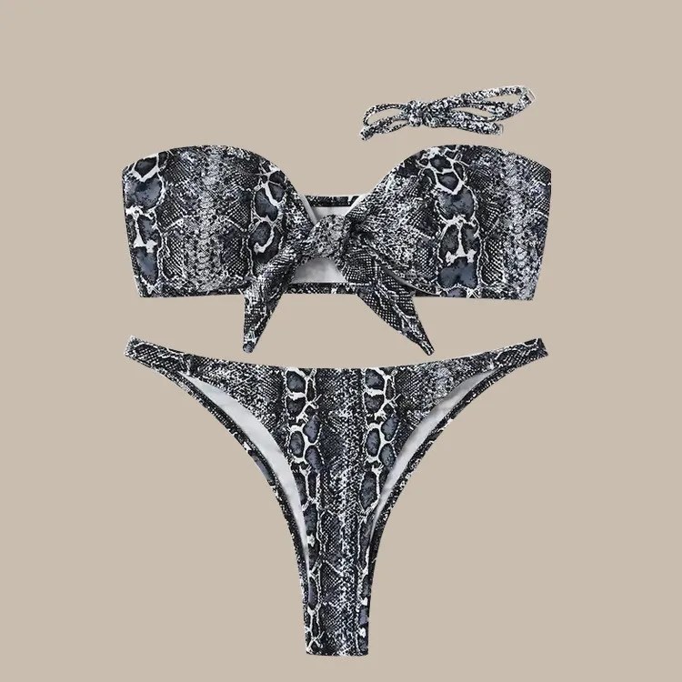 

snake print bikini bowknot Swimsuit Women bathing costume Sexy ladies Plus Size Swimwear thong Bikini Set 2019 Separate swimwear