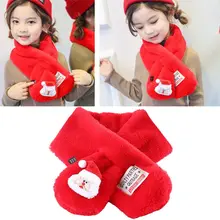 Рождественский плюшевый шарф-шарф с крестиком для маленьких детей; зимний теплый шарф с изображением Санта-Клауса и оленя