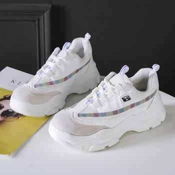 

Thick Sole Women Sneakers PU Casual Shoes Female Lace Up Platform Sneakers Female Vulcanize Shoes Sport Dad Footwear Sneakers