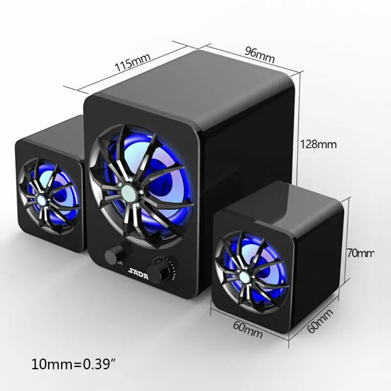 3 шт./компл. USB Проводная компьютерная Динамик Красочный светодиодный бас стерео Динамик сабвуфер
