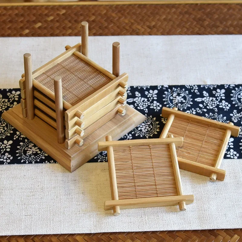 1set Heat Insulation Saucer Bamboo Tea Cup Mat Trays Coaster Kitchen Accessories Placemat Cup Holder Dish Pot Pads