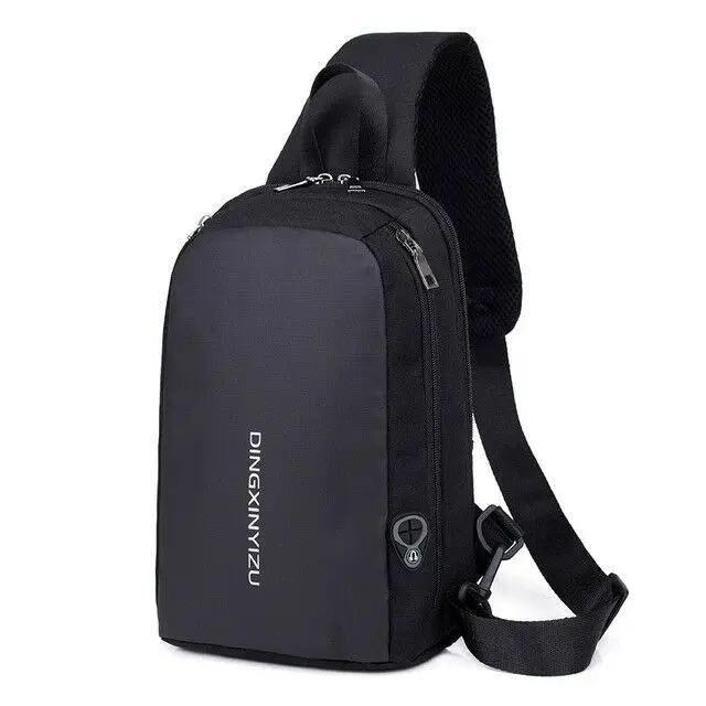 Black Men's Shoulder Crossbody Bags USB Charging Chest Pack Casual Man Messenger Bags - Цвет: Black