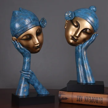 

American Creative Meditation Woman Character Art Sculpture Female Face Figure Statue Resin Craft Decorations For Home R3442