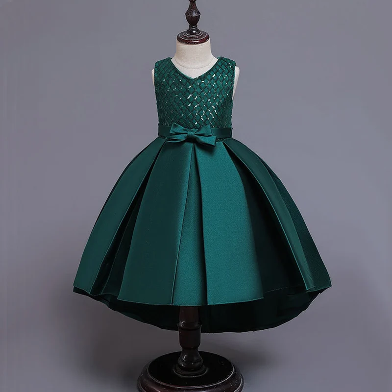 Bow Embroidered Trailing Show Girl Dress Prom Gowns Girls Party Princess Dress Evening Wedding Dress Girl Vestidos Disfraz - Цвет: green