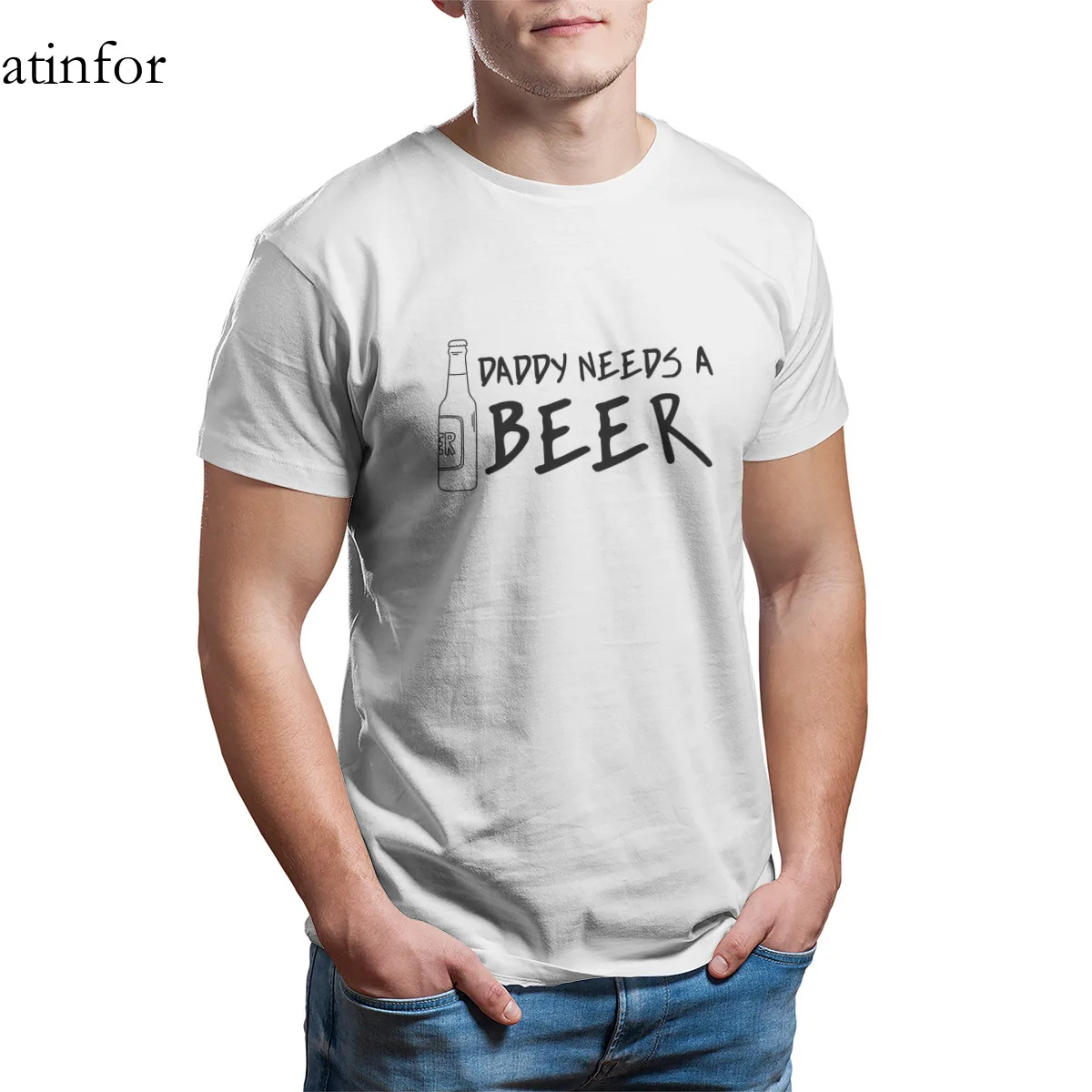 Папа Needs A Beer Смешные питьевой футболка Т-футболка с принтом 100% хлопок милые