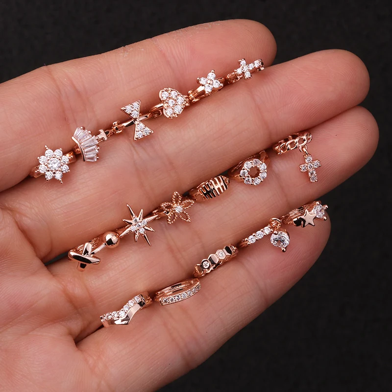 Sellsets, 1 шт., новинка, желтое розовое золото, крошечные серьги-кольца, Cz Tragus Daith Rook, хрящевой пирсинг для уха, ювелирные изделия