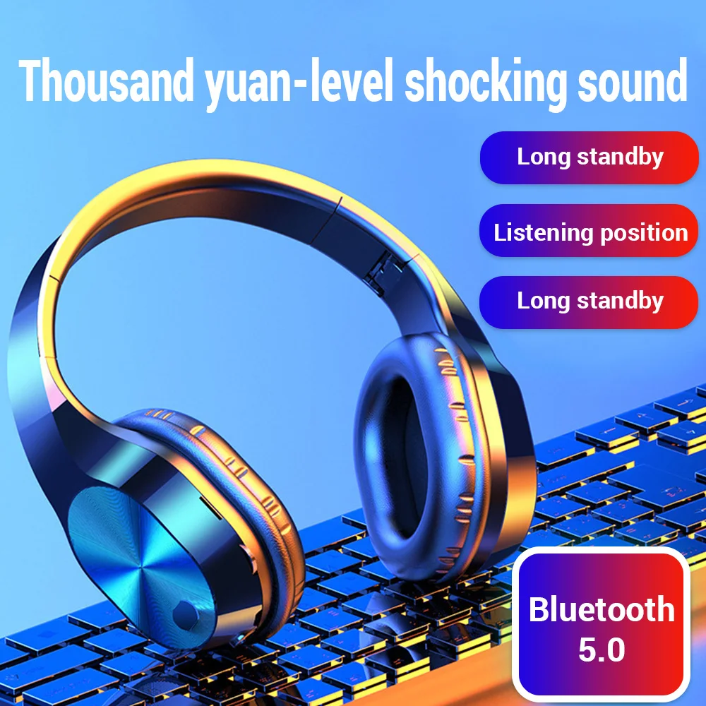 

TWS T5 Bluetooth Over-Ear Headphones Gaming HiFi Stereo Headset Two-button Control Foldable Earphone 8D Surround Sound Earphones