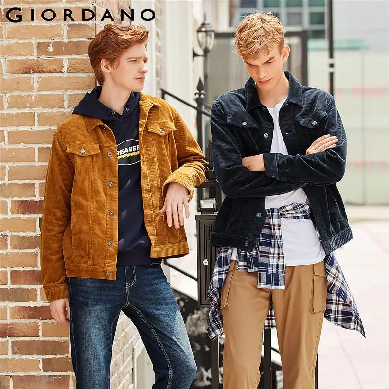 Giordano мужская вельветовая куртка с накладными карманами, с застежкой на пуговицах