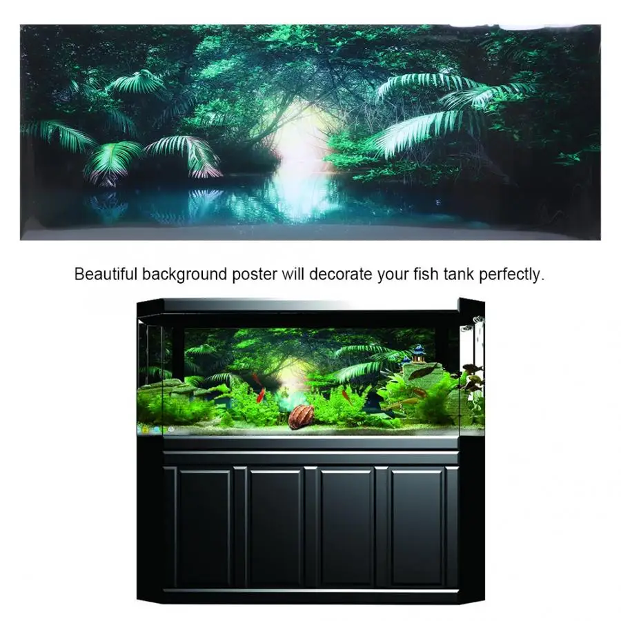 Aquarium Fish Tank Background Poster Decoration PVC Sticker Green Wild Wonderland Paintings Decor | Дом и сад