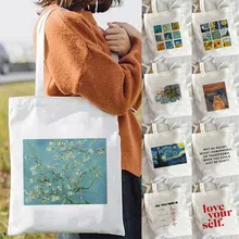 Bolso de compras con estampado de pintura al óleo para mujer, bolsa de hombro de lona, Harajuku, Ulzzang, Grunge
