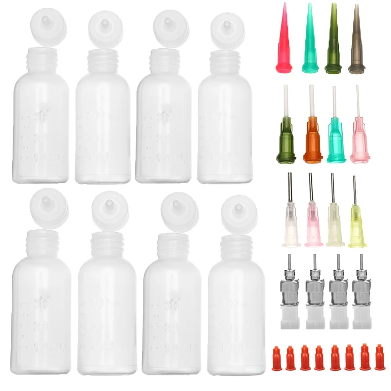 

8pcs 1 Oz.Henna Jagua Tattoo Bottle Kit Multi Purpose Precision Applicator with 16 Blunt Tips for Body Painting DIY Project