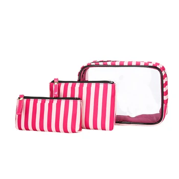 

Portable Waterproof Transparent Makeup Bag Fashion Striped Zipper Cosmetic Organizer Women Travel Toiletry Bag