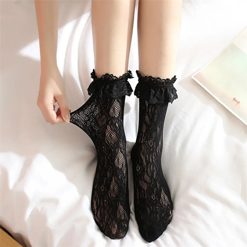 Newest Women Ruffle Fishnet Ankle High Socks Mesh Lace Fish Net Short Socks Casual Incredible Women