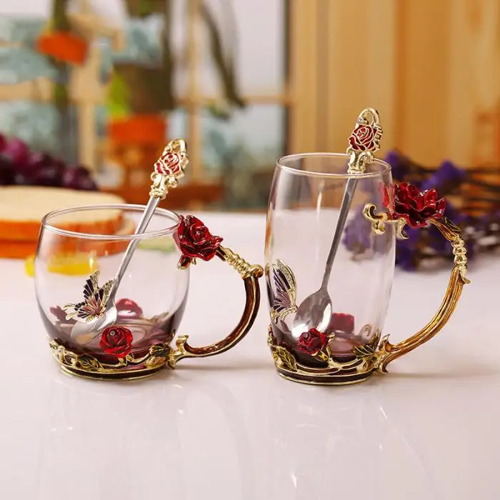 Эмалированная чашка для воды, чашка для чая, домашняя термостойкая стеклянная эмалированная чашка, Цветочная чайная чашка, подарок для девушки