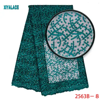 

Tulle Lace Fabric High Quality 2019 Teal Nigerian Wedding Lace Fabric For African French Tulle Net Lace Fabric 5yards 2563b