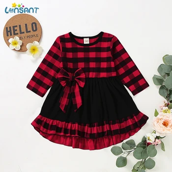 

LONSANT Toddler Newborn Kids Baby Girls Dress Red Plaid Cotton Princess Party Long Sleeve Dress Clothes Girl Winter Dress N30