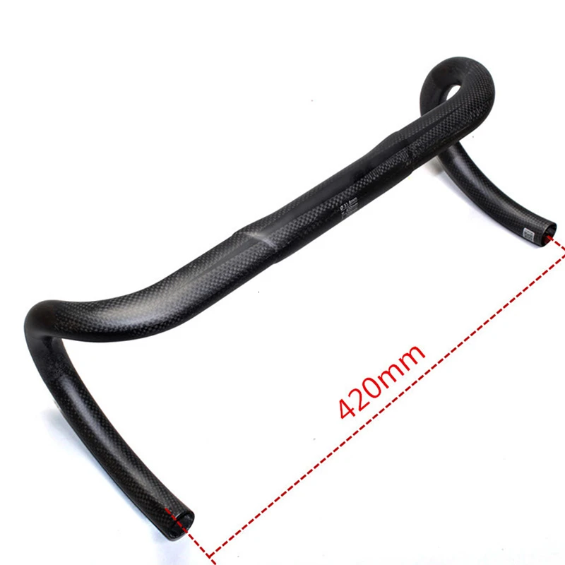 420mm Black Logo MTB Road Bike Handlebar Full Carbon Fiber Drop Bent Bar Cycling Handlebar Shock Absorption Durable Bicycling Parts 400 420 440mm - Color: 420mm Black Logo