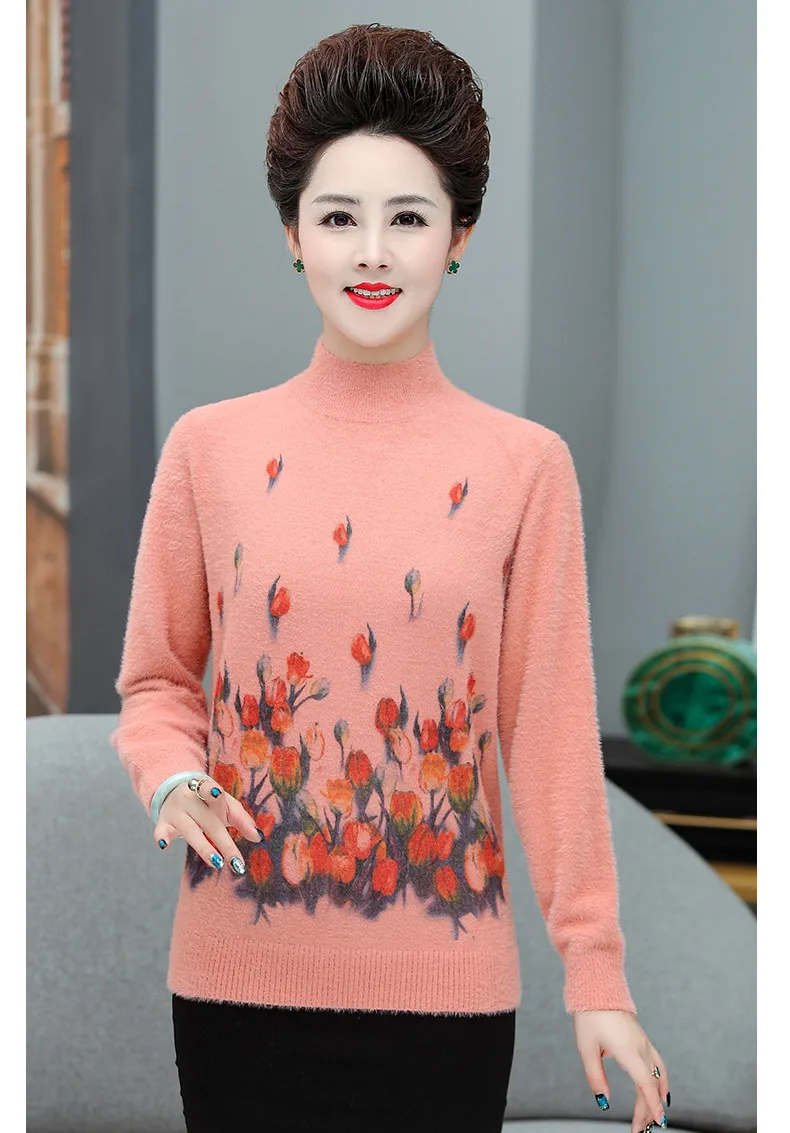 XJXKS winter new women turtleneck sweater loose plus size fashion printed women cashmere sweater pullover